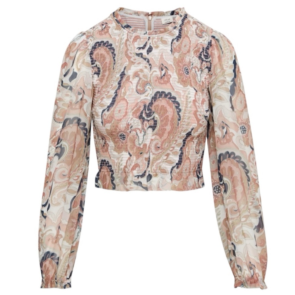 ARITZIA Wilfred Smocked Tempest Blouse, Blush/Beige, Size Small